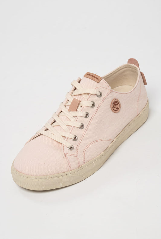 Veganer LOTO Sommer-Sneaker in zartem Rosa aus recycelter Baumwolle mit heller Gummisohle und Schnürung