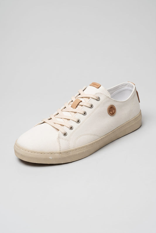 Veganer SABIA Sommer-Sneaker in Weiß aus recycelter Baumwolle mit beigen Details und heller Gummisohle