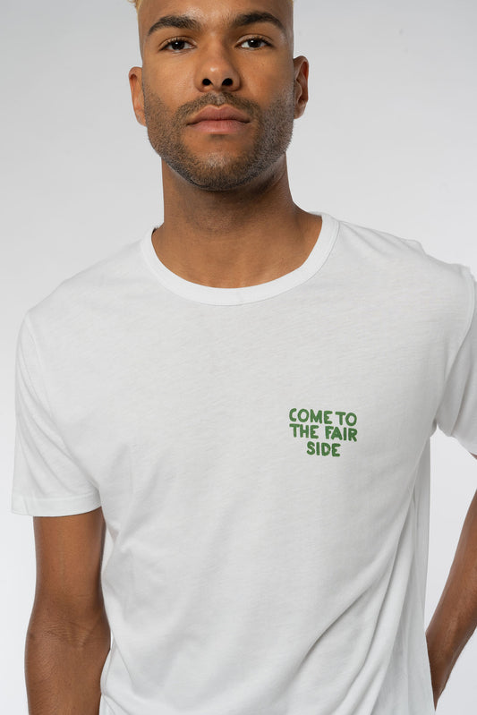 D-Maenner-T-Shirt-Come-to-the-fair-side-Design-White-Vorne
