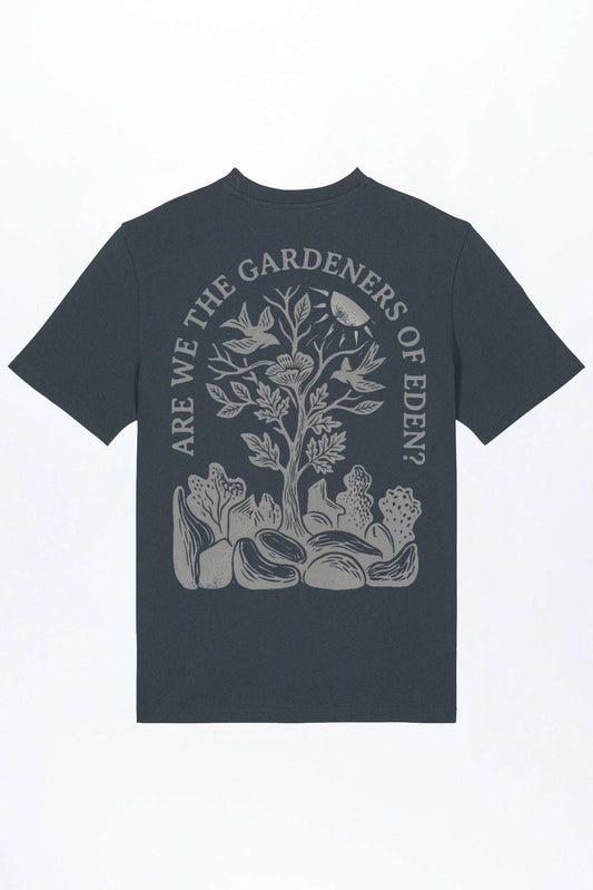 Herren-T-Shirt mit Baum- und Pflanzenprint vorn, dunkelgrau