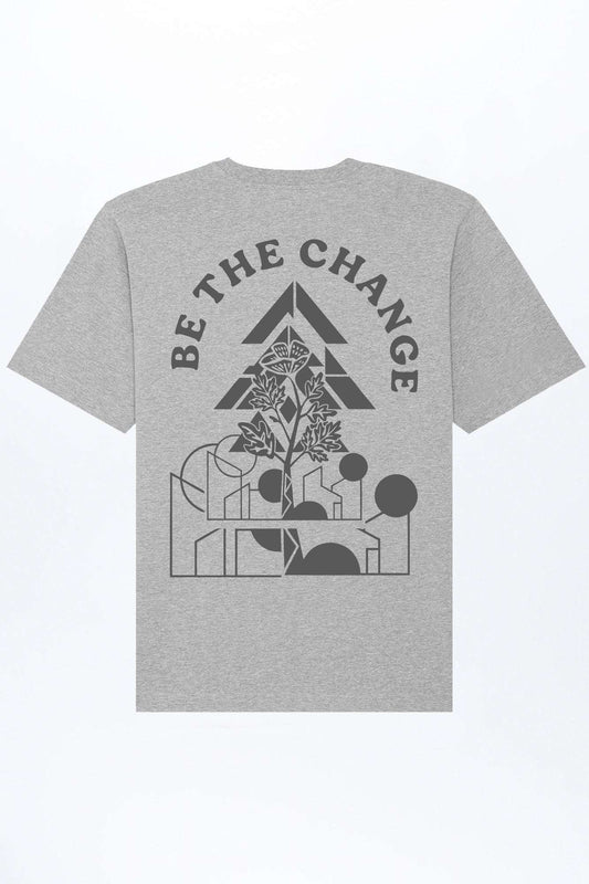 Lockeres Herren-T-Shirt, meliert grau, mit großem Grafikprint und Schrift.