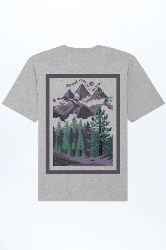 Herren-T-Shirt Relaxed Fit in meliertem Grau mit großem Landschaftsprint