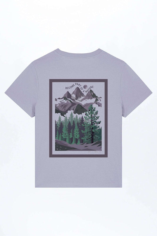 Damen-T-Shirt in Lavendel mit großem Natur-Motiv im Rahmen auf der Vorderseite