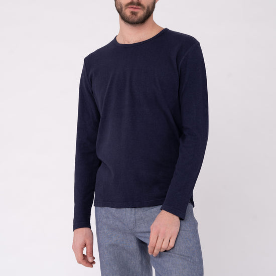 M-DH585OEB-Moderne-Shorts-aus-Hanf-Bio-Baumwolle-Bio-Baumwoll-Kleidung-EKAPANO-Indigo-Vorne4