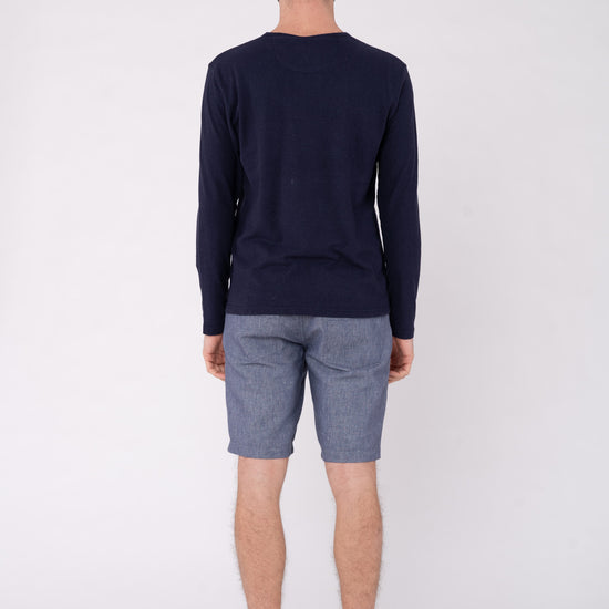 M-DH585OEB-Moderne-Shorts-aus-Hanf-Bio-Baumwolle-Bio-Baumwoll-Kleidung-EKAPANO-Indigo-Vorne5