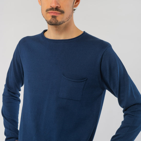 M-M121-K07-Light-Knit-Crew-Neck-aus-Bio-Baumwolle-Natuerliche-Mode-Herren-MARSILIO-Dark-summer-blue-Vorne1