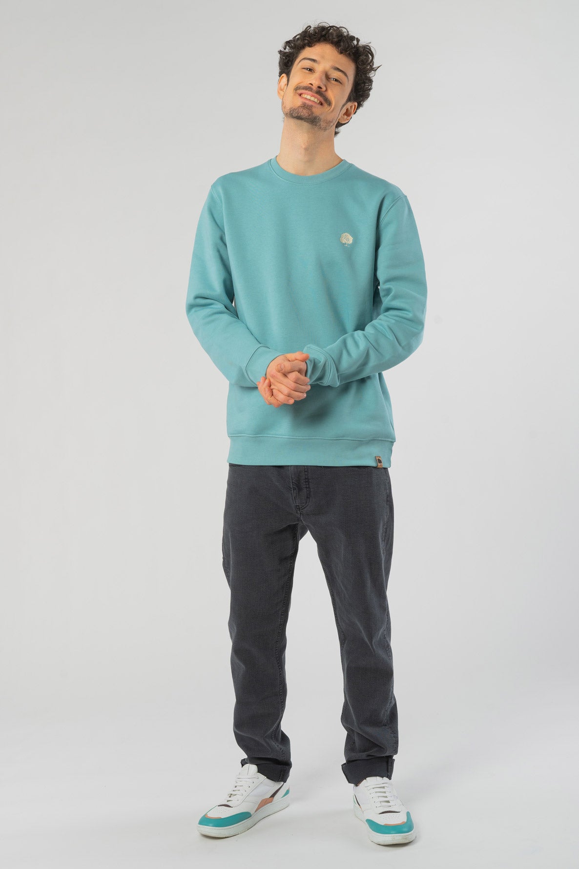 M-STSU823-Standard-Sweatshirt-aus-Bio-Baumwolle-Bio-Faire-Kleidung-Herren-TITULUS-Teal-Monstera-Vorne4