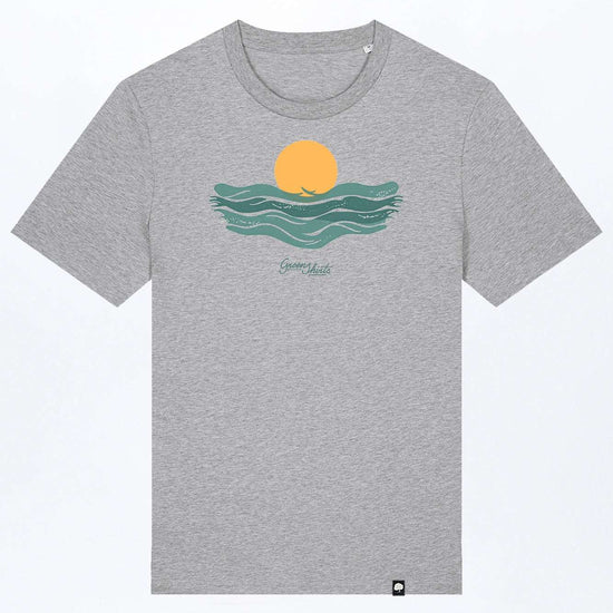 Herren-T-Shirt in heather grey mit Aufdruck Sonne und Wellen