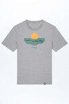 Herren-T-Shirt in heather grey mit Aufdruck Sonne und Wellen