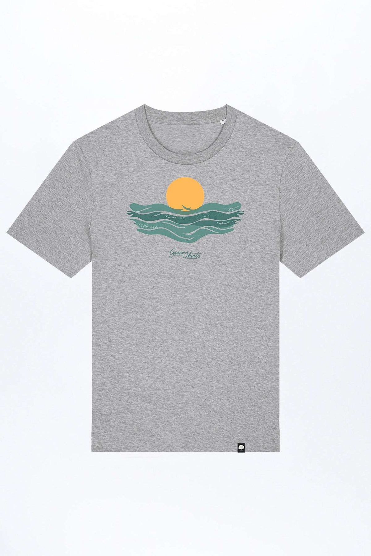 Herren-T-Shirt in heather grey mit Aufdruck Sonne und Wellen