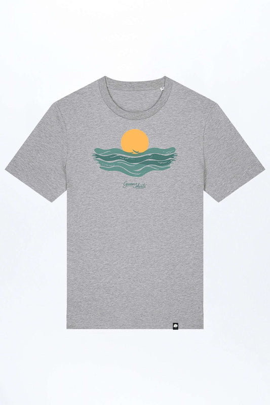 Herren-T-Shirt in heather grey mit Aufdruck Sonne und Wellen