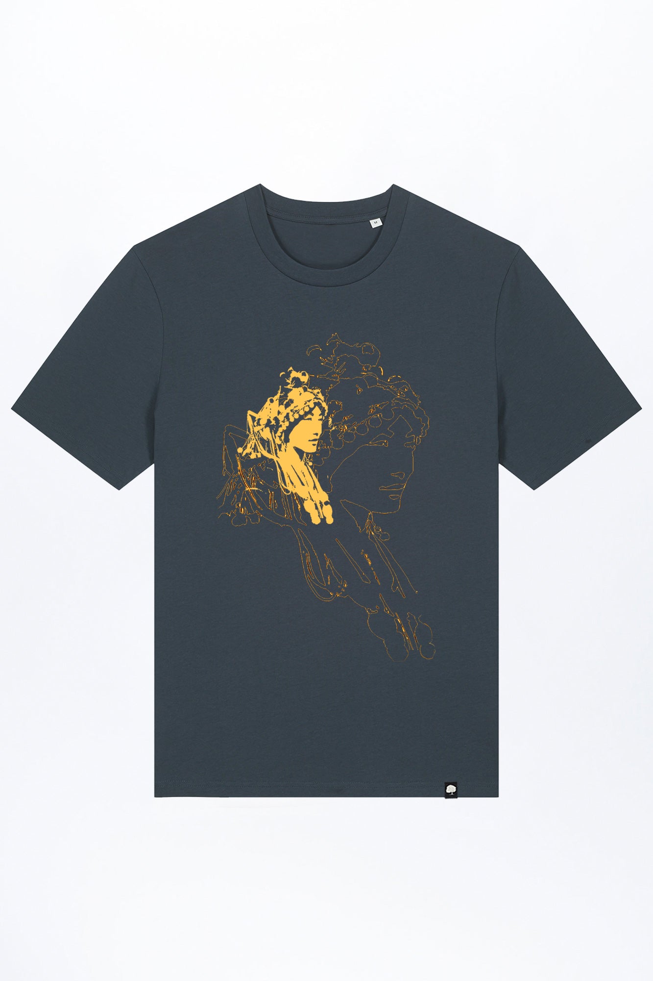 M-STTU169-Basic-T-Shirt-aus-Bio-Baumwolle-mit-Druck-Asian-Woman-India-Ink-Grey