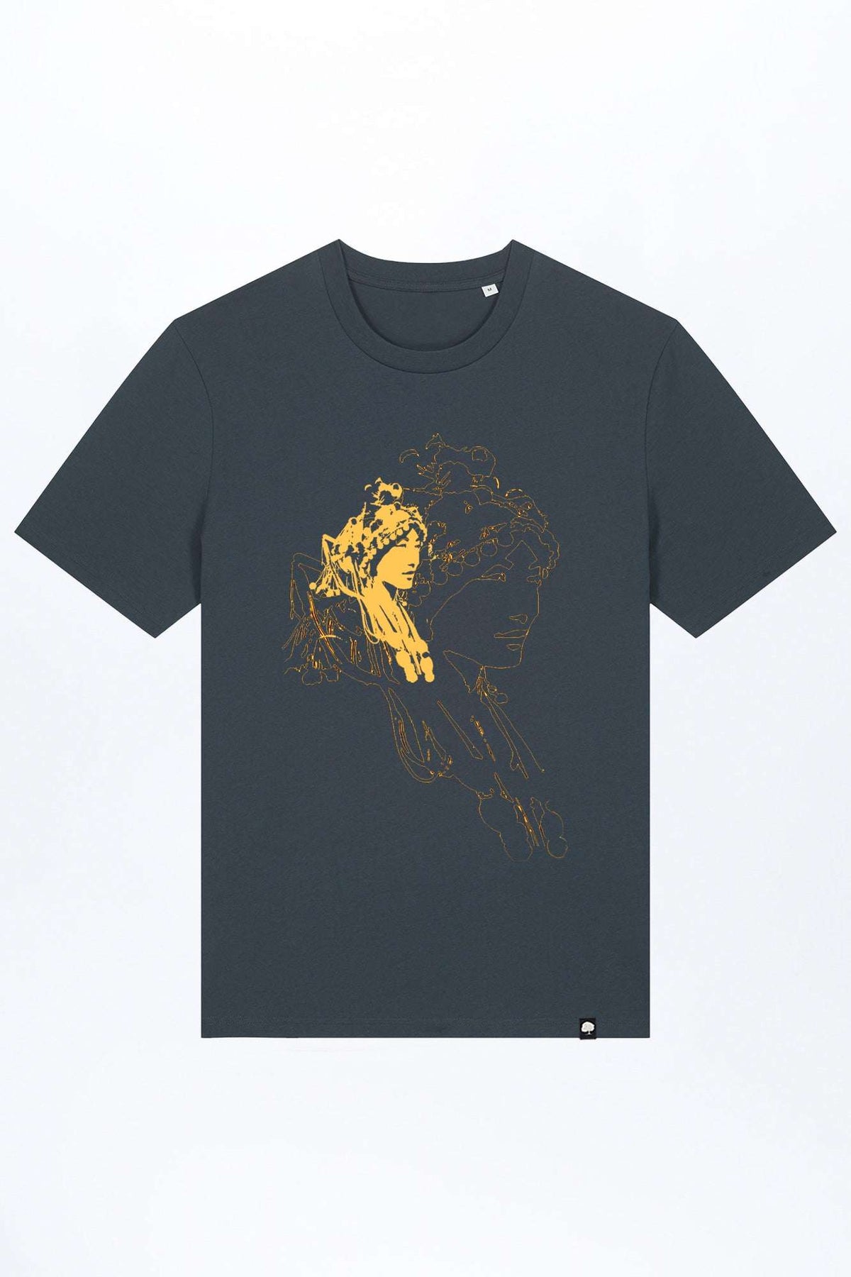 M-STTU169-Basic-T-Shirt-aus-Bio-Baumwolle-mit-Druck-Asian-Woman-India-Ink-Grey