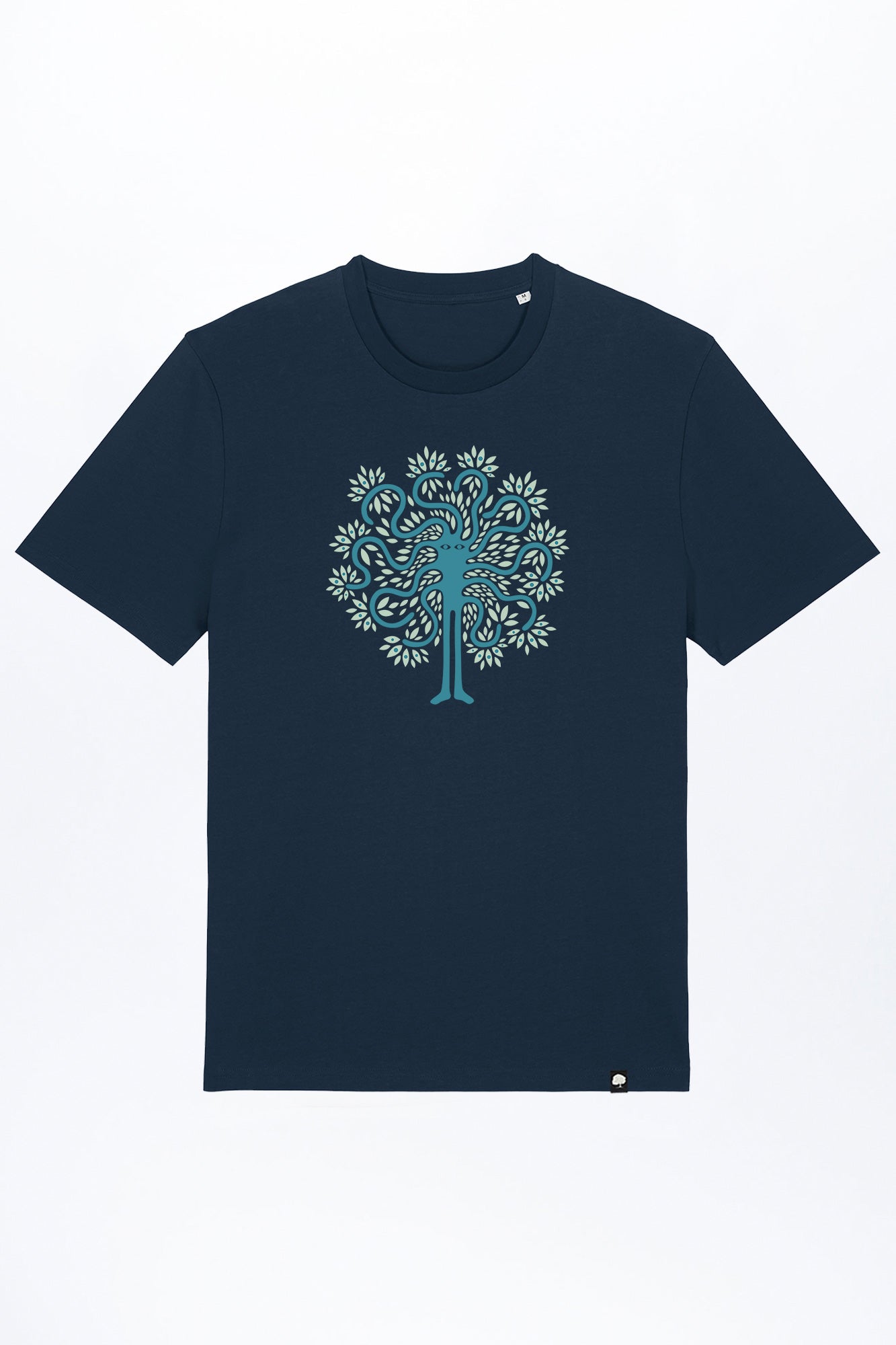 M-STTU169-Basic-T-Shirt-aus-Bio-Baumwolle-mit-Druck-Baum-Mensch-French-Navy