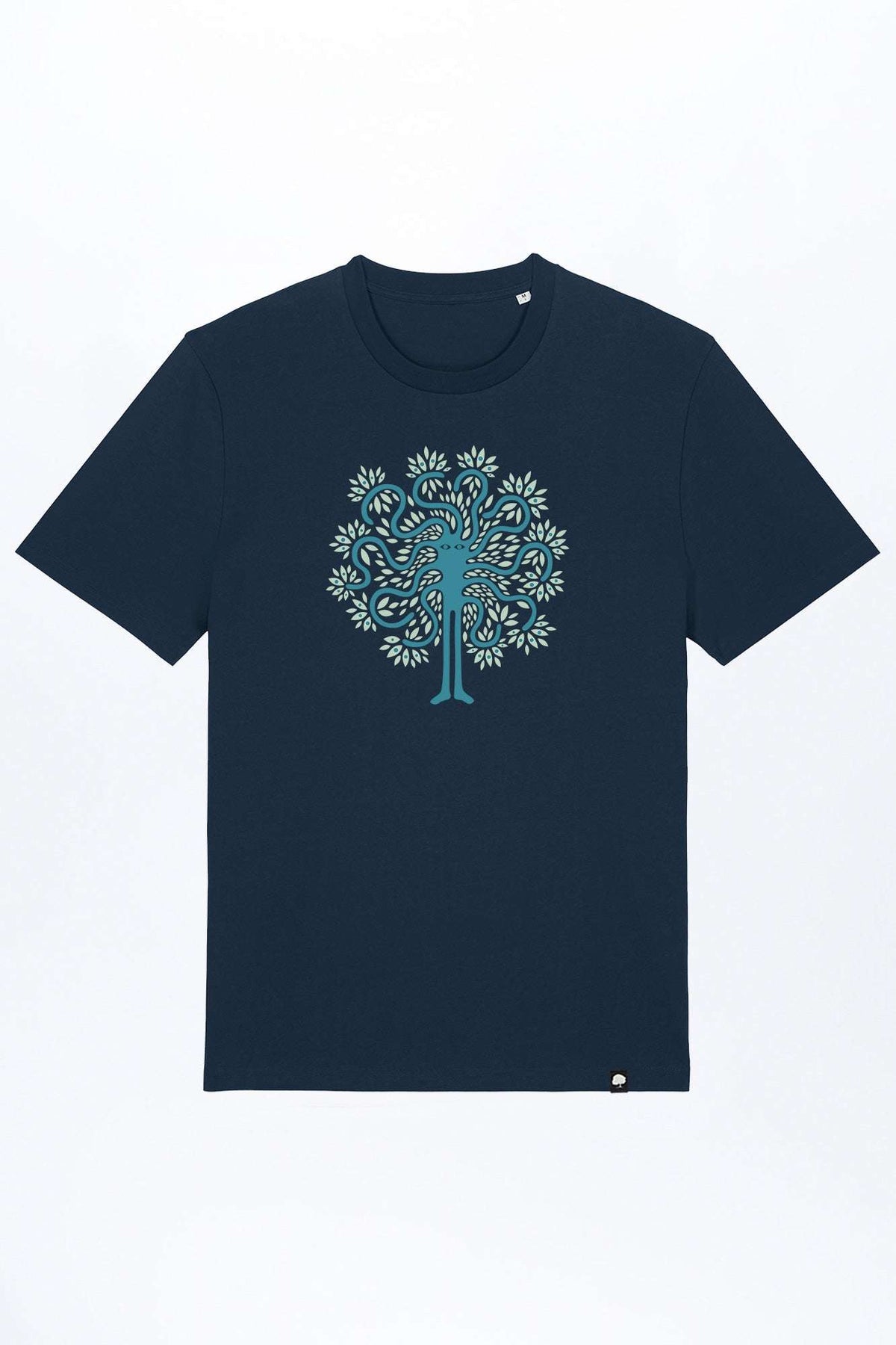 M-STTU169-Basic-T-Shirt-aus-Bio-Baumwolle-mit-Druck-Baum-Mensch-French-Navy