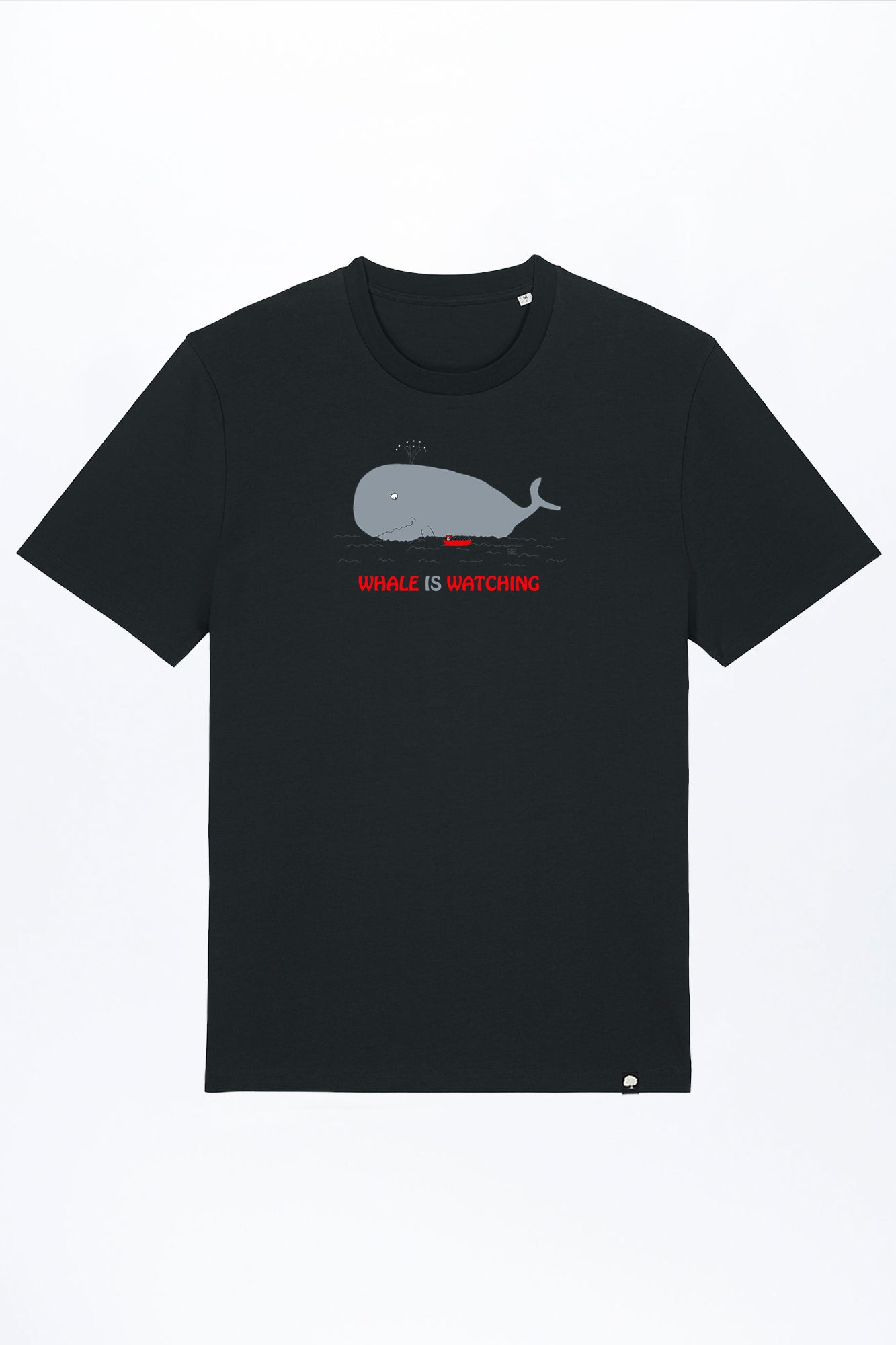 M-STTU169-Basic-T-Shirt-aus-Bio-Baumwolle-mit-Druck-Whale-Watching-Black