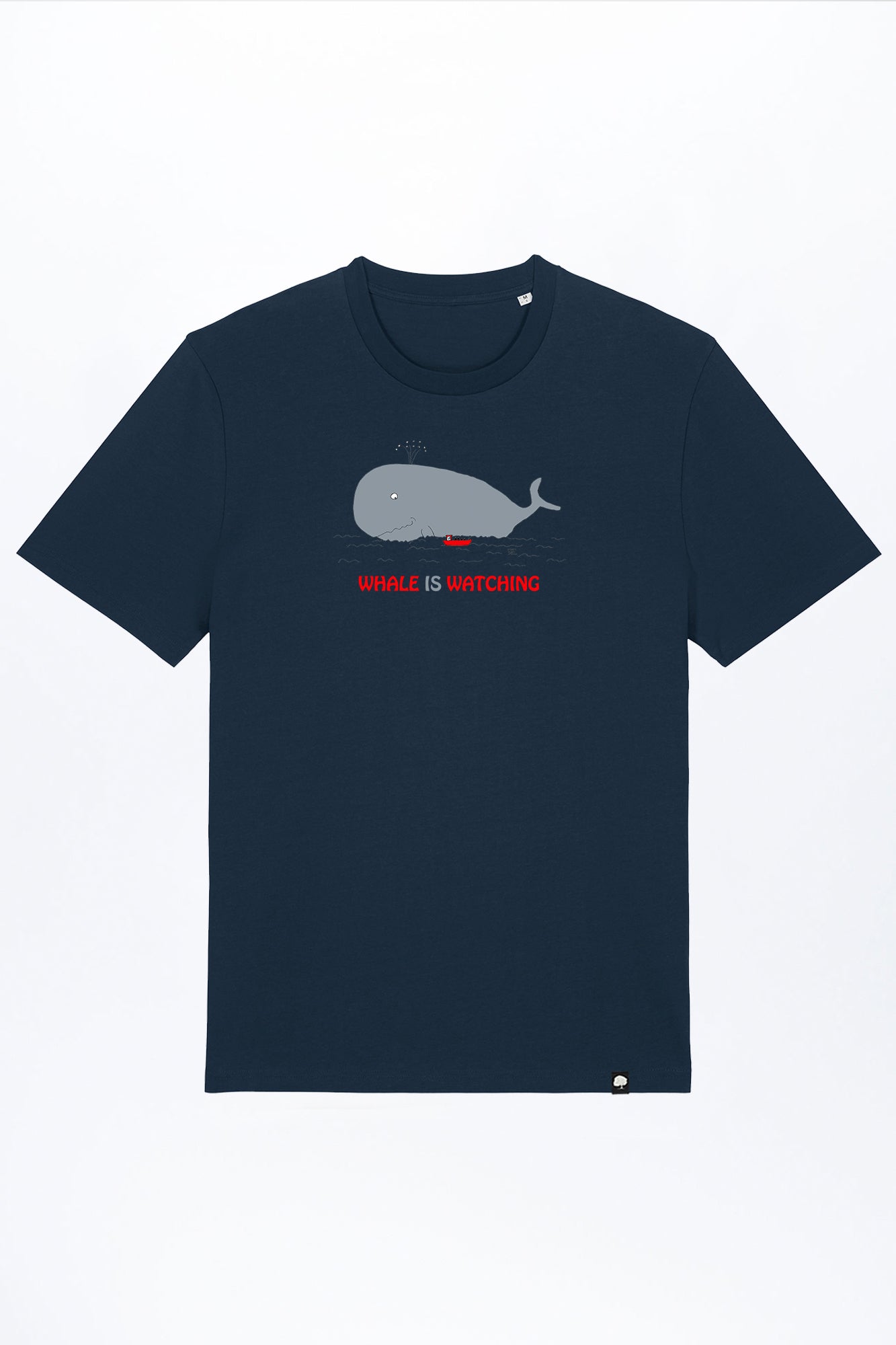 M-STTU169-Basic-T-Shirt-aus-Bio-Baumwolle-mit-Druck-Whale-Watching-French-Navy