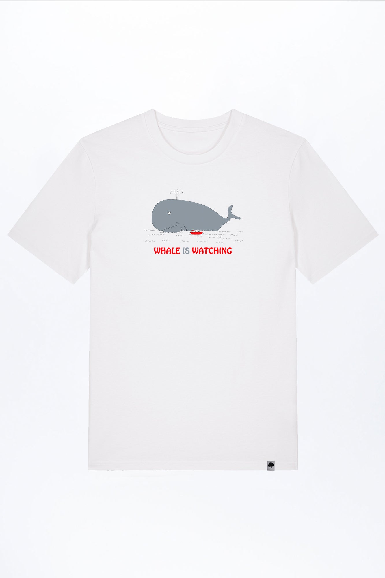 M-STTU169-Basic-T-Shirt-aus-Bio-Baumwolle-mit-Druck-Whale-Watching-White