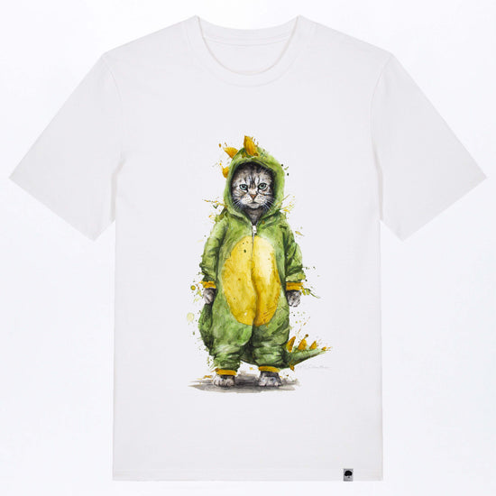 M-STTU169-Cat-Fight-Basic-T-Shirt-aus-Bio-Baumwolle-Gruene-Mode-LAREX-White-Vorne