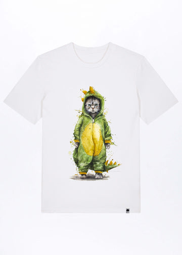 M-STTU169-Cat-Fight-Basic-T-Shirt-aus-Bio-Baumwolle-Gruene-Mode-LAREX-White-Vorne