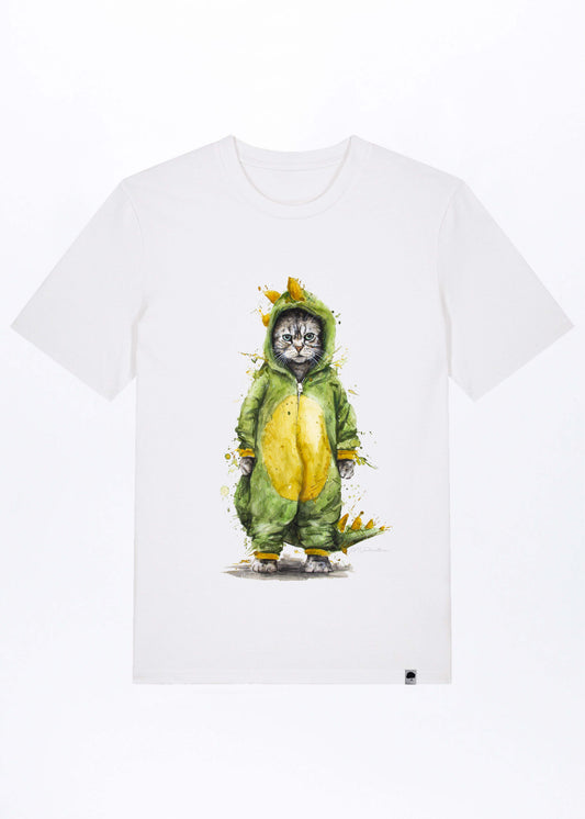 M-STTU169-Cat-Fight-Basic-T-Shirt-aus-Bio-Baumwolle-Gruene-Mode-LAREX-White-Vorne