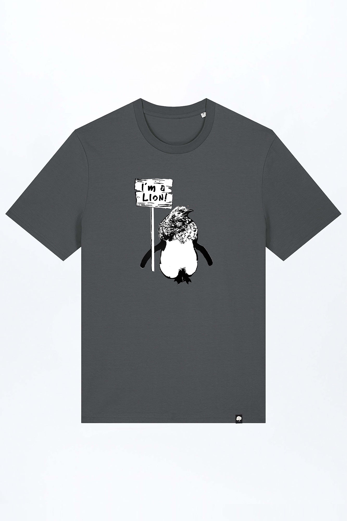 M-STTU169-I-Am-A-Lion-Basic-T-Shirt-aus-Bio-Baumwolle-Natuerliche-Mode-LAREX-Anthracite-Vorne1