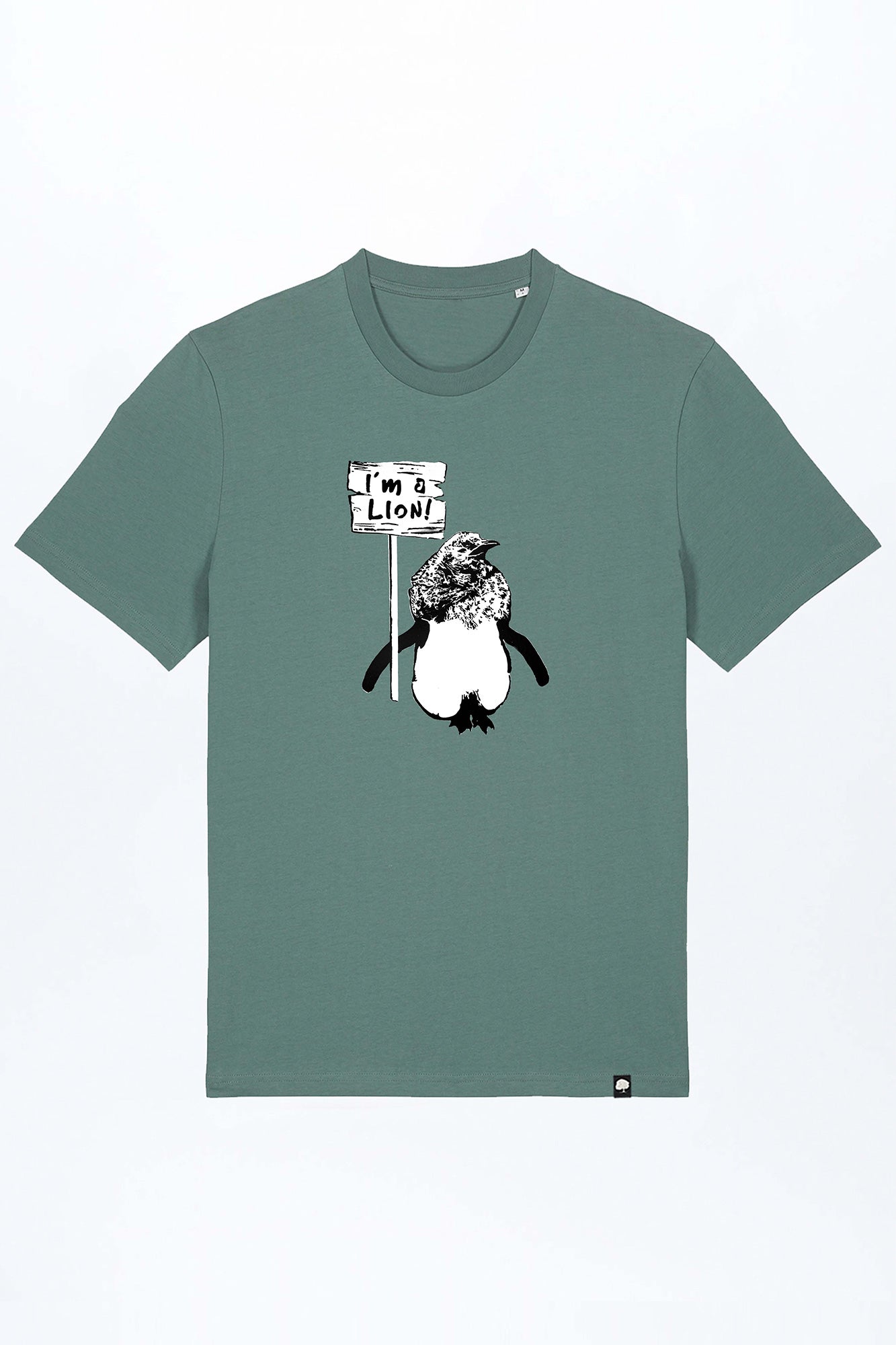 M-STTU169-I-Am-A-Lion-Basic-T-Shirt-aus-Bio-Baumwolle-Natuerliche-Mode-LAREX-Green-Bay-Vorne1