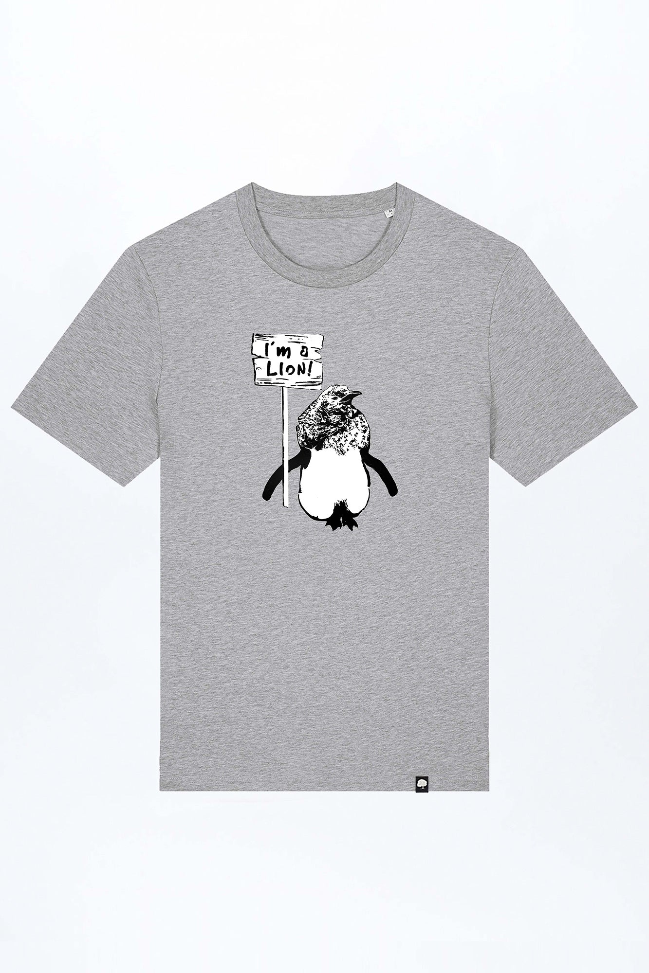 M-STTU169-I-Am-A-Lion-Basic-T-Shirt-aus-Bio-Baumwolle-Natuerliche-Mode-LAREX-Heather-Grey-Vorne1