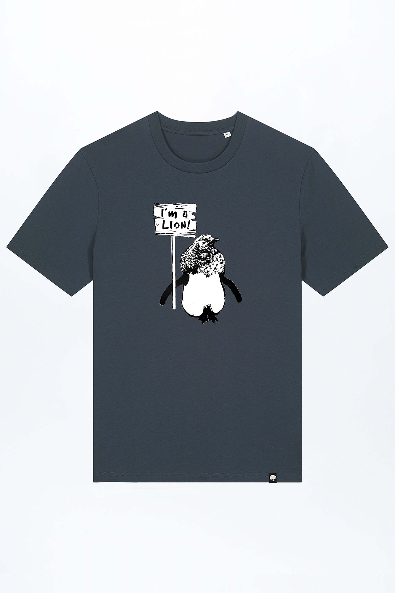M-STTU169-I-Am-A-Lion-Basic-T-Shirt-aus-Bio-Baumwolle-Natuerliche-Mode-LAREX-India-Ink-Grey-Vorne1