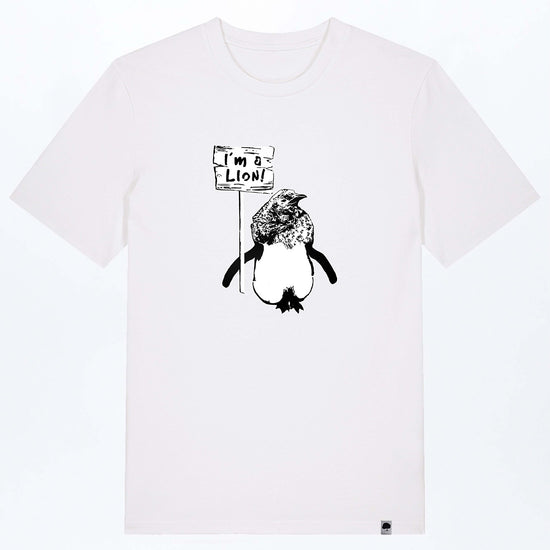 M-STTU169-I-Am-A-Lion-Basic-T-Shirt-aus-Bio-Baumwolle-Natuerliche-Mode-LAREX-White-Vorne1