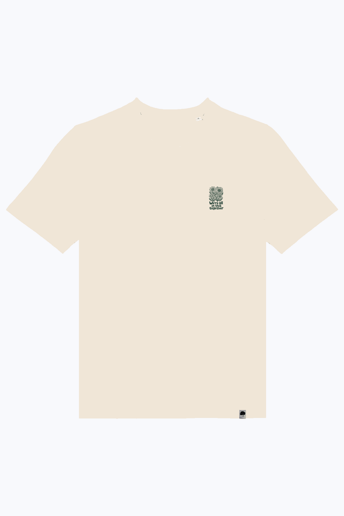 Herren-T-Shirt in Naturfarbe mit kleinem Blumen-Logo vorn