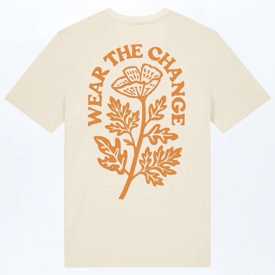 Beiges Herren-T-Shirt mit großem Baum- und Textprint hinten