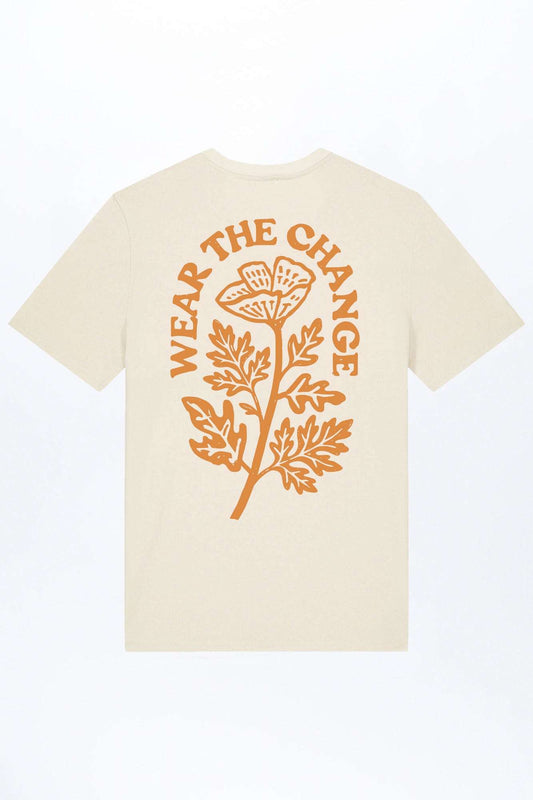 Beiges Herren-T-Shirt mit großem Baum- und Textprint hinten