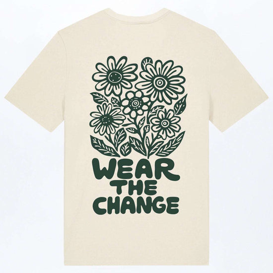 Beiges Herren-T-Shirt mit Blumen-Print und „WEAR THE CHANGE“