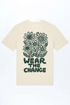 Beiges Herren-T-Shirt mit Blumen-Print und „WEAR THE CHANGE“