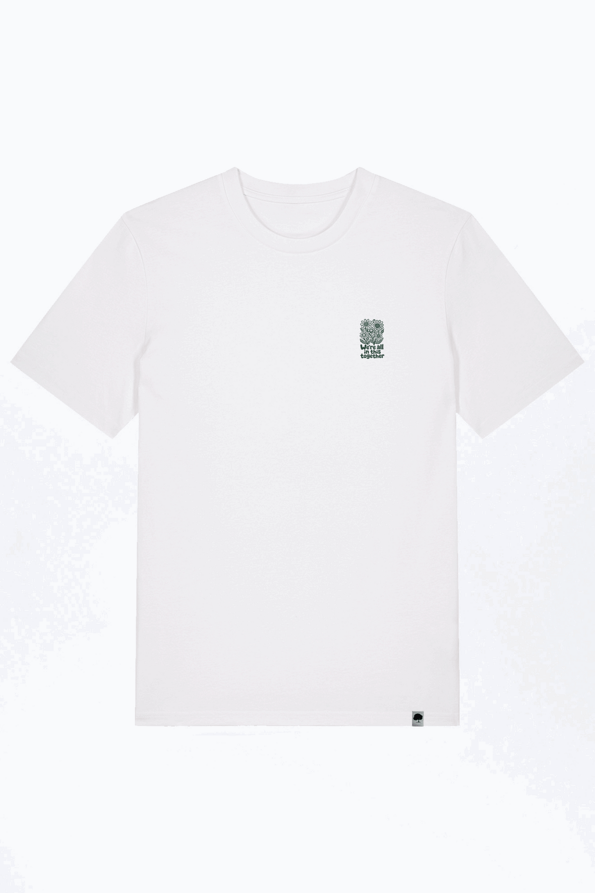Weißes Herren-T-Shirt mit kleinem Blumen-Logo vorn