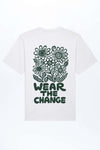 Weißes Herren-T-Shirt mit großem Blumen-Print und „WEAR THE CHANGE“