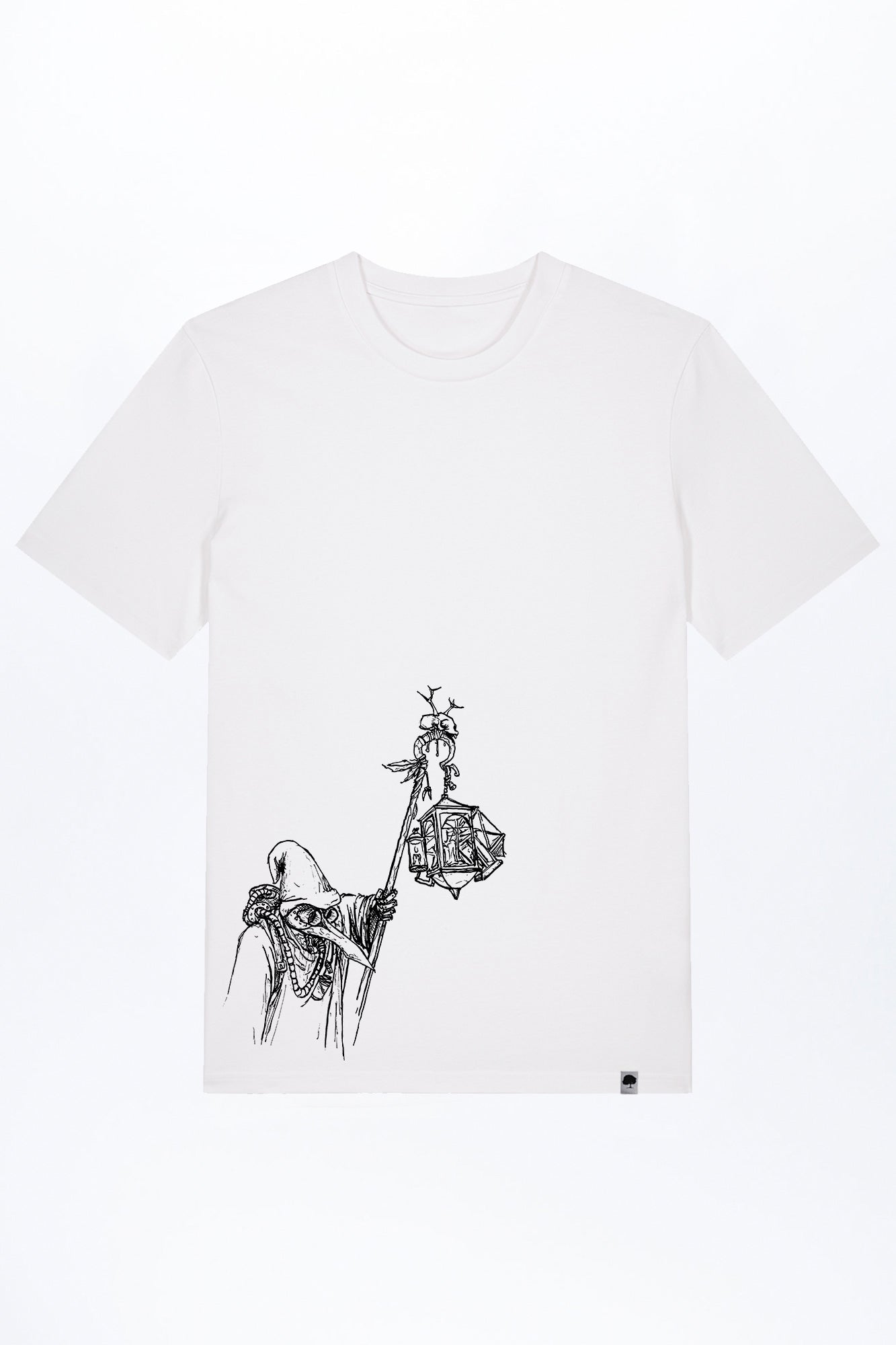 M-STTU169-T-Shirt-aus-Bio-Baumwolle-mit-Druck-Dr-Schnabel-White