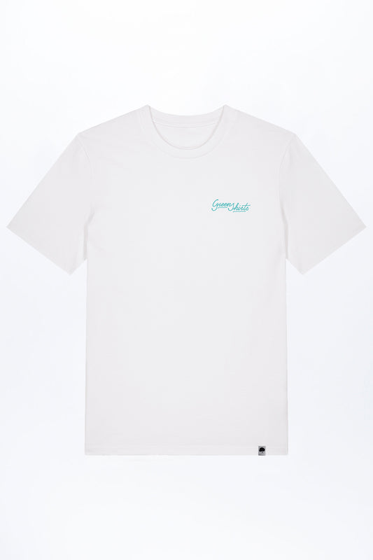 M-STTU169-T-Shirt-aus-Bio-Baumwolle-mit-Druck-Green-Shirts-Typo-White