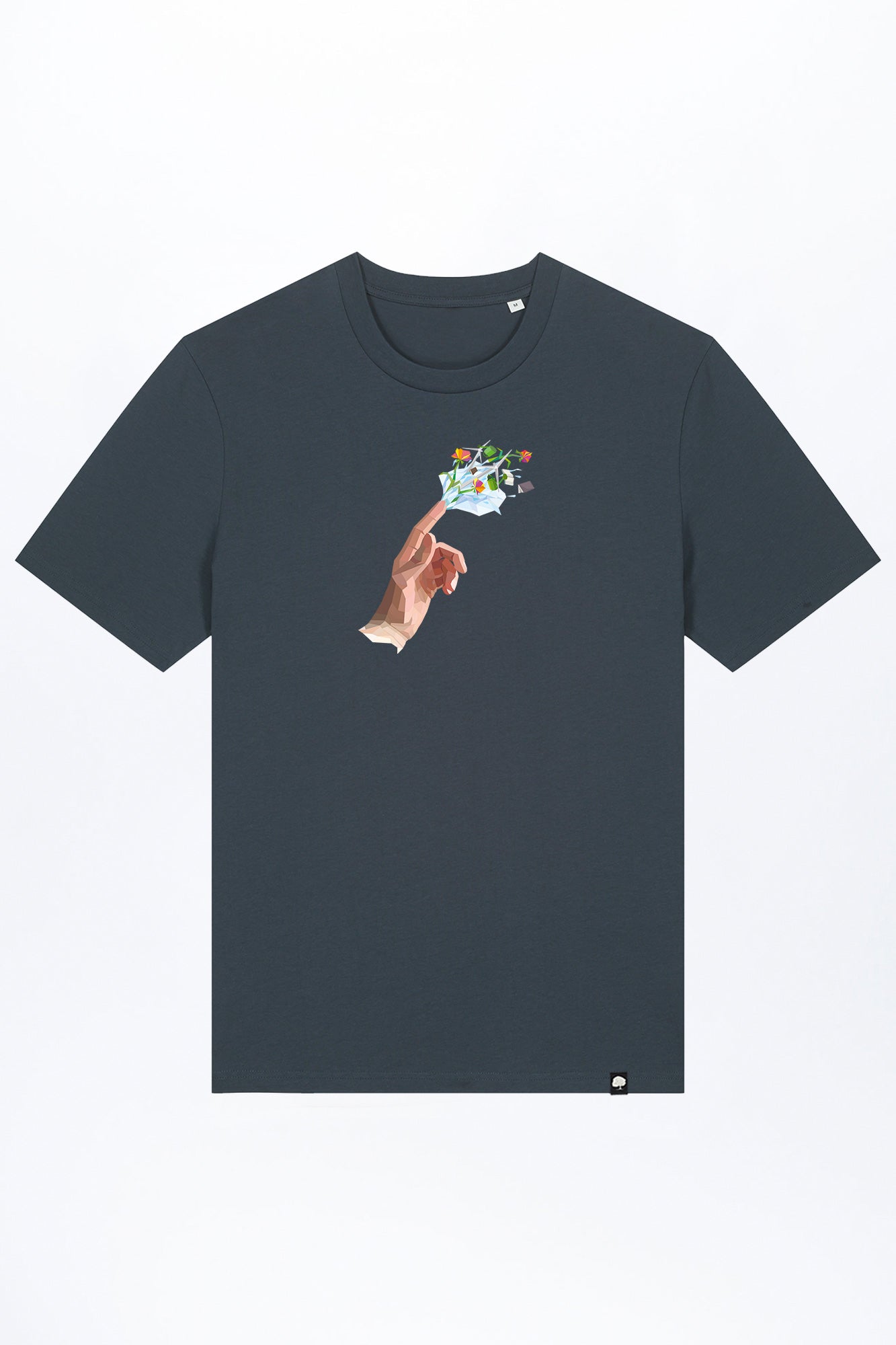 M-STTU169-T-Shirt-aus-Bio-Baumwolle-mit-Druck-Hand-of-Goods-India-Ink-Grey