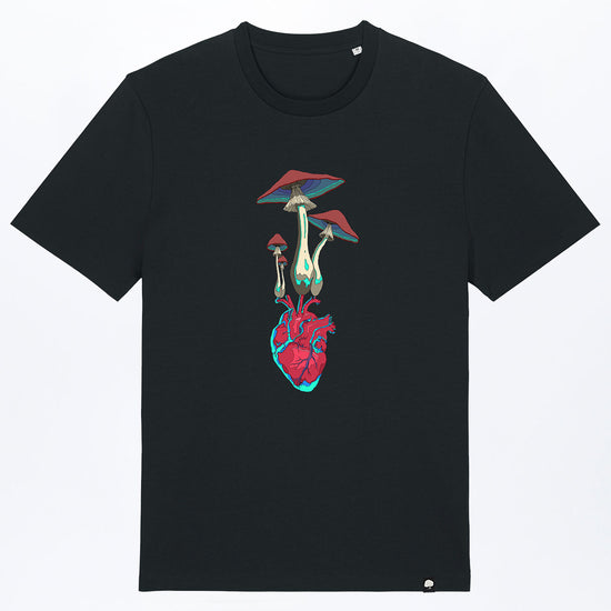 M-STTU169-T-Shirt-aus-Bio-Baumwolle-mit-Druck-Herz-Pilz-Black