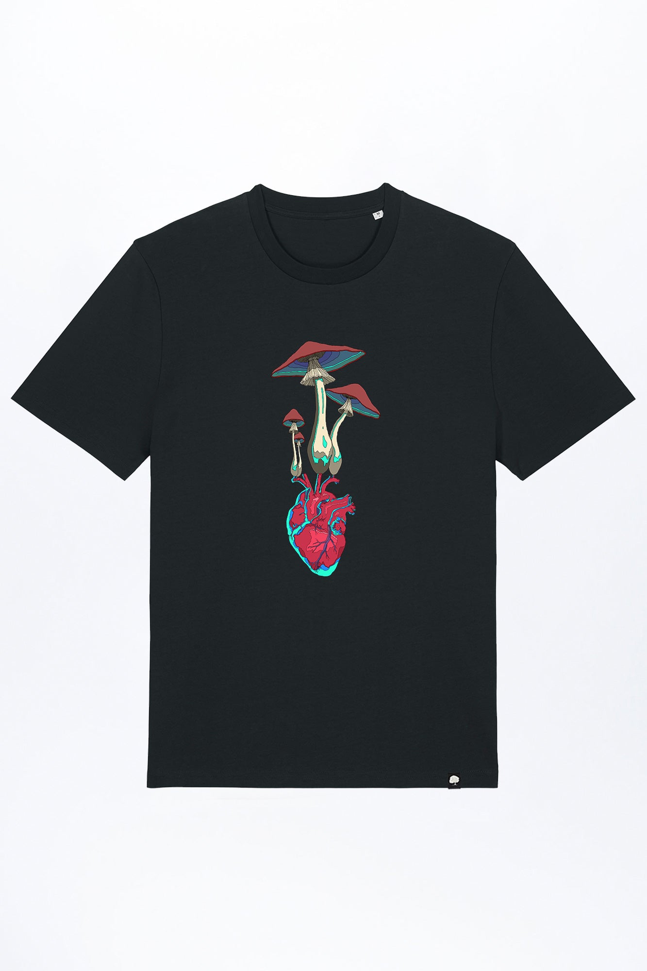 M-STTU169-T-Shirt-aus-Bio-Baumwolle-mit-Druck-Herz-Pilz-Black