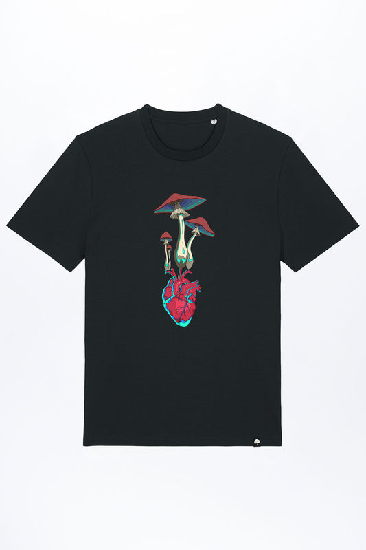 M-STTU169-T-Shirt-aus-Bio-Baumwolle-mit-Druck-Herz-Pilz-Black