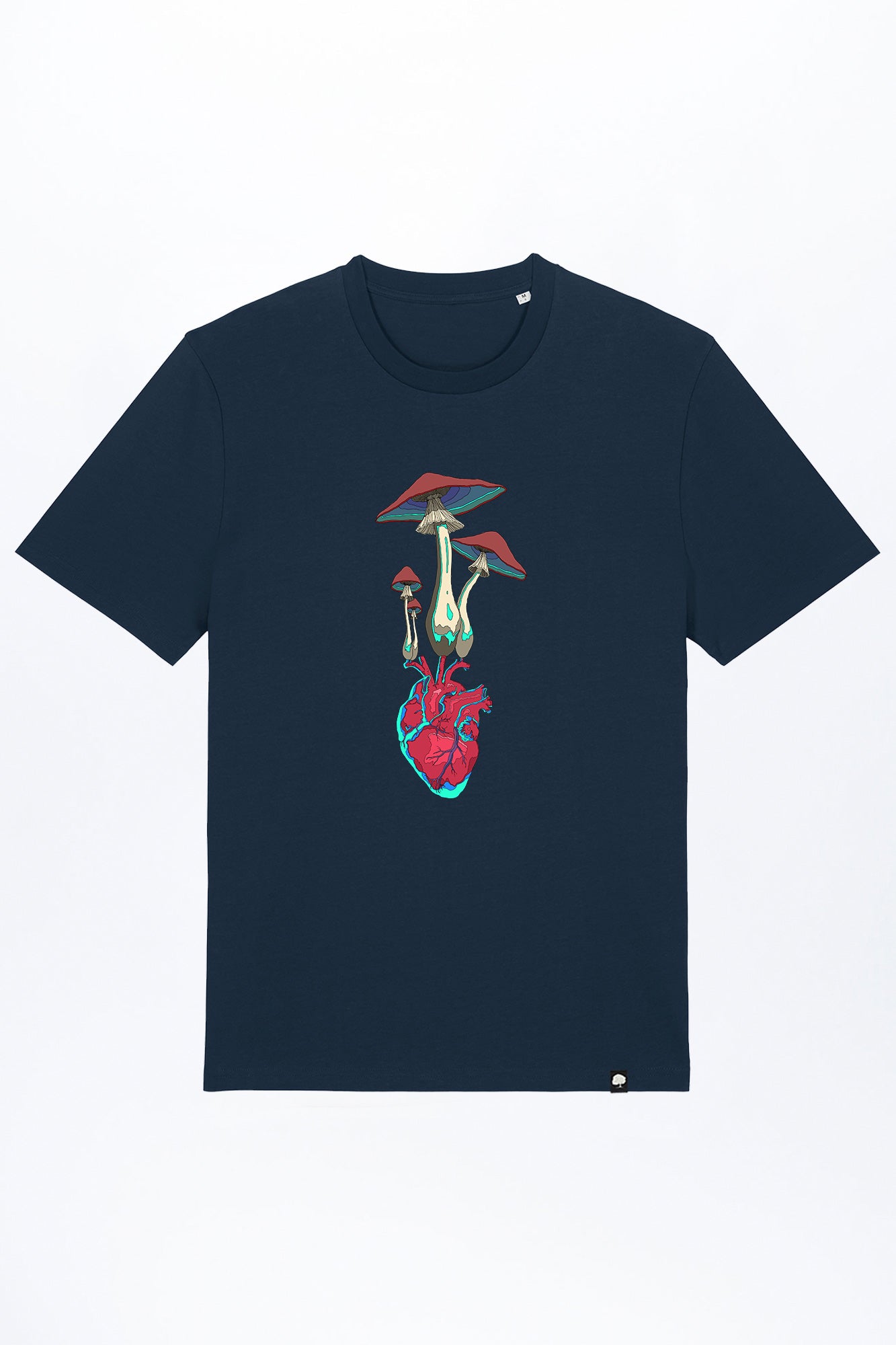 M-STTU169-T-Shirt-aus-Bio-Baumwolle-mit-Druck-Herz-Pilz-French-Navy