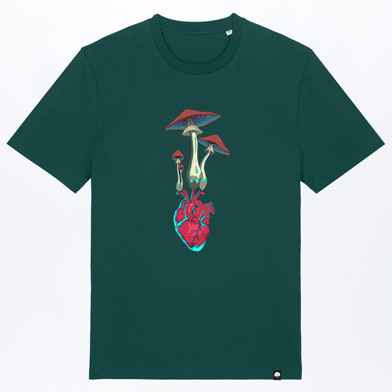 M-STTU169-T-Shirt-aus-Bio-Baumwolle-mit-Druck-Herz-Pilz-Glazed-Green