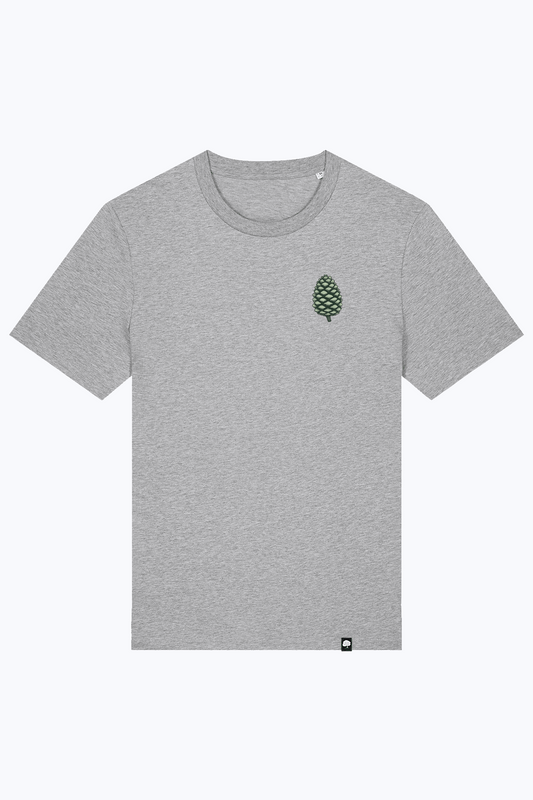 Herren-T-Shirt Alpen Archiv mit kleinem Tannenlogo auf der Brust, heather grey