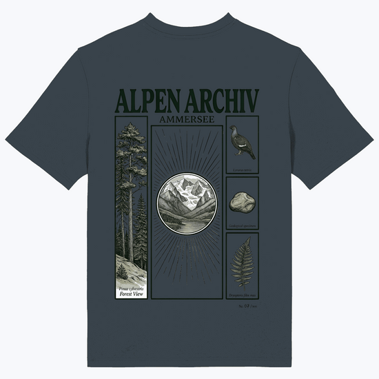 Herren-T-Shirt Alpen Archiv mit Ammersee-Frontprint, dunkelblau-grau