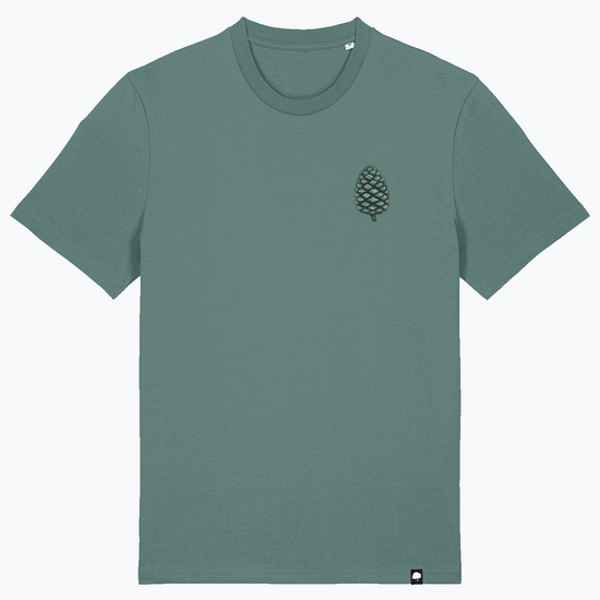 Herren-T-Shirt grün mit kleiner Zapfen-Grafik auf der Brust