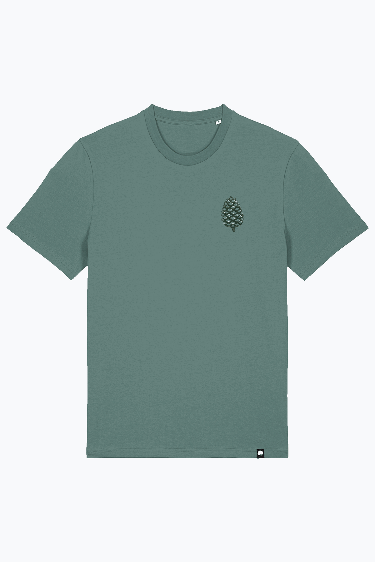 Herren-T-Shirt grün mit kleiner Zapfen-Grafik auf der Brust