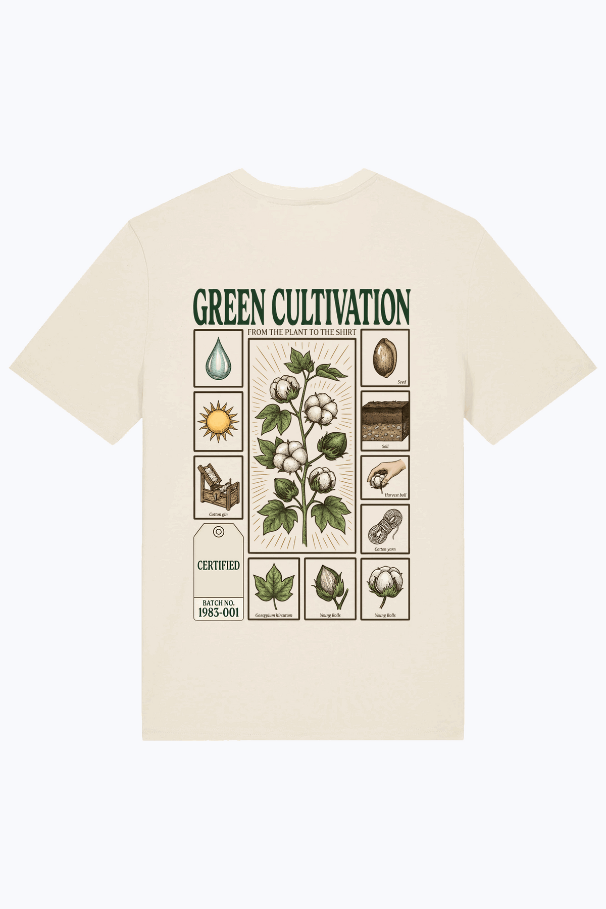 T-Shirt für Männer, naturbeige, mit Frontprint „Green Cultivation“